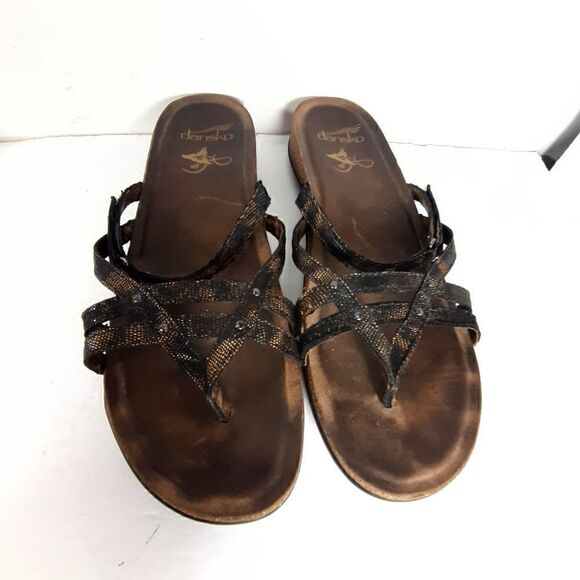 Dansko women's Janelle Eu40 US9-9,5 Leather Animal Print Strappy Thong Sandals - Picture 3 of 13